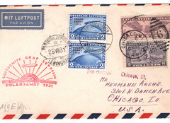 GRAF ZEPPELIN Air 2m POLARFAHRT Pair 1931 Cover USA Rare *MIXED FRANKING* KZ12