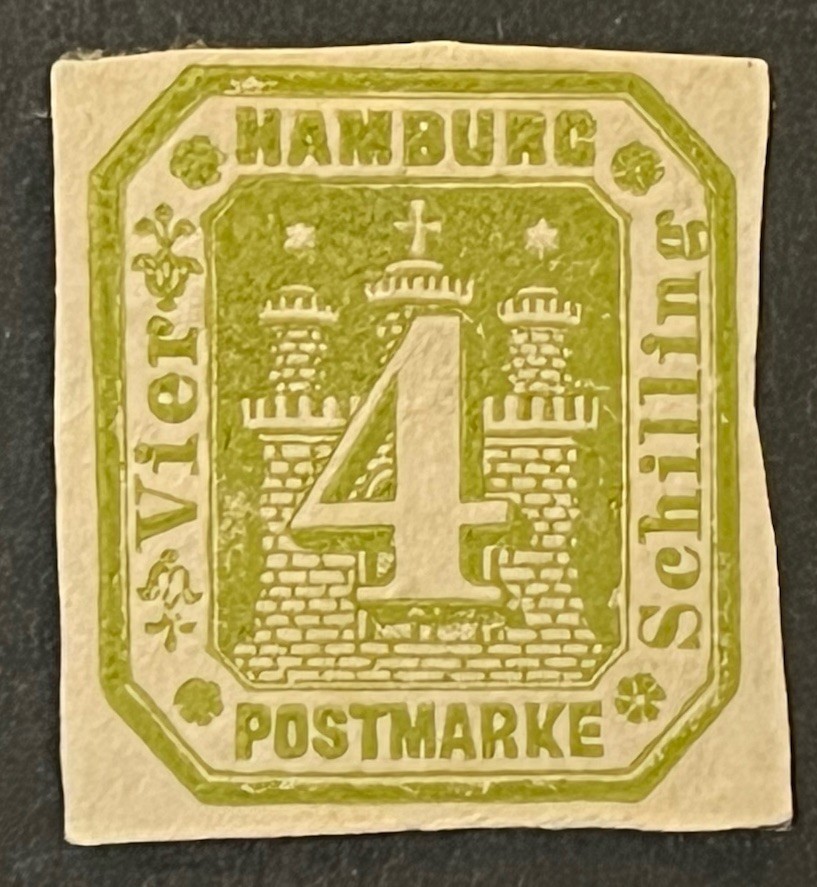 Travelstamps: Germany Hamburg Stamps 4 Shilling Imperf Coat of Arms Mint MH
