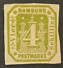 Travelstamps: Germany Hamburg Stamps 4 Shilling Imperf Coat of Arms Mint MH