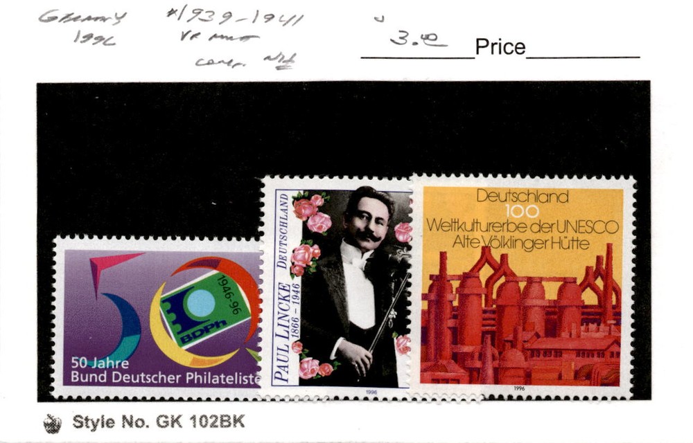 Germany, Postage Stamp, #1939-1941 Mint NH, 1996 Paul Lincke (AB)