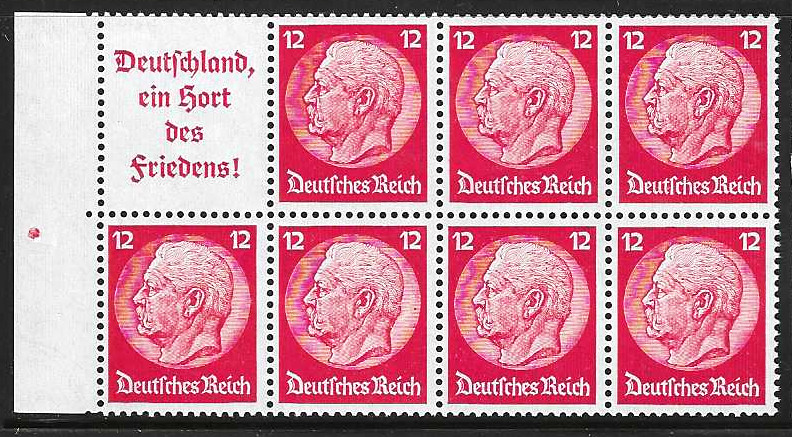 GERMANY 1936 „Hindenburg“ Booklet Pane Michel H-Blatt-86, Sct #422a M/LH FOG