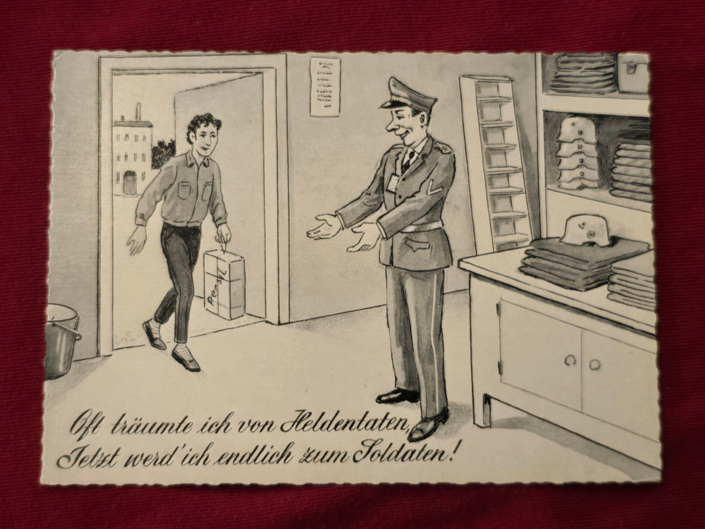 POST WW2 WWII OCCUPIED Germany Nice to be a Soldier Humor comic German Postcard