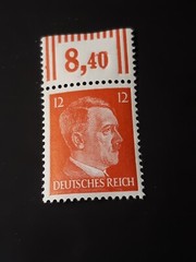 One WWII Unused German Stamps ~ Red 12 Reichspfennig Pfenning stamps , WW2 Era