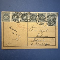 1923 Weimar Republic Hyperinflation Postal Card – Itzehoe Strip of 8 Stamps