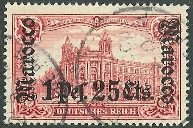 Germany 1905 offices in Morocco 1.25 Pts. issue used, Mi 30 A, $ 228.00