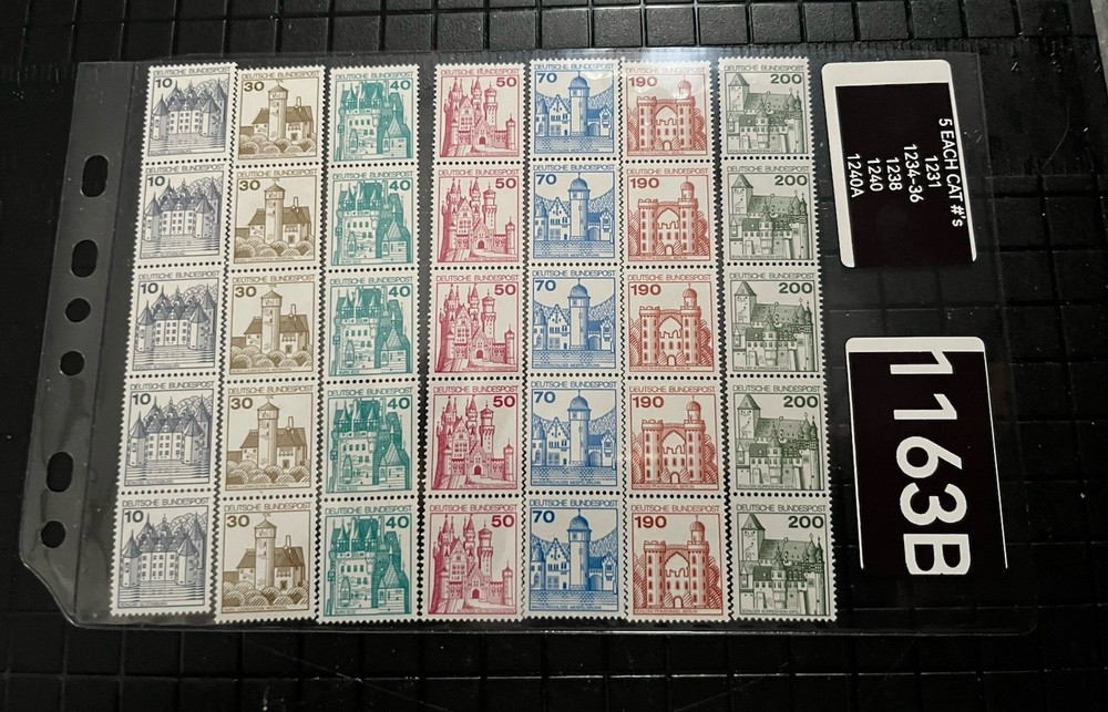 GERMANY 7 MNH # STRIPS OF FIVE GERMAN CASTLES 🏰 1163B