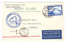 GERMANY Card GRAF ZEPPELIN 2m Air Mail 1929 *1.AMERIKAFAHRT* USA Hoboken KZ302