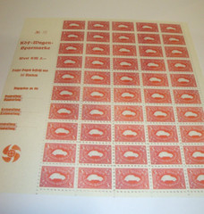 RED + GREEN stamp sheet Germany WW2 Replica Reich KdF Volkswagen – Nazi Swastika