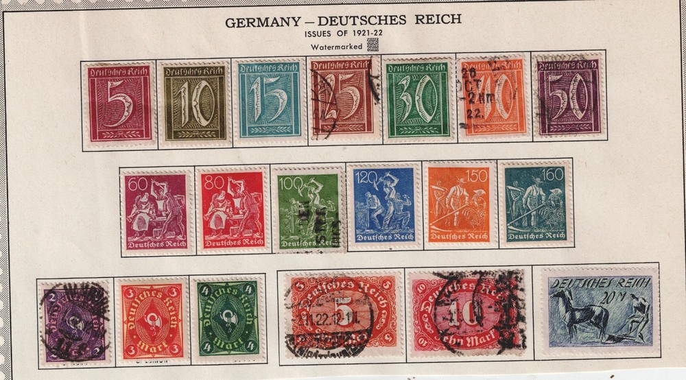 Germany Weimar Republic inflation Workers set 1921 MH/U #137-155 CV$35 GR