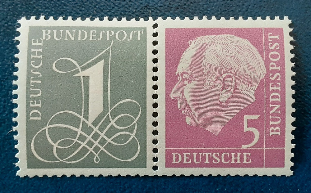 GERMANY Deutsches Bundespost 1958 5&1 Pf MNH Heuss Pair Mi W17X 4628
