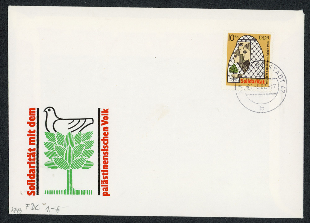 DDR FDC Scott B195 Karl-Marx-Stadt Solidarity with Palestinian People 1982