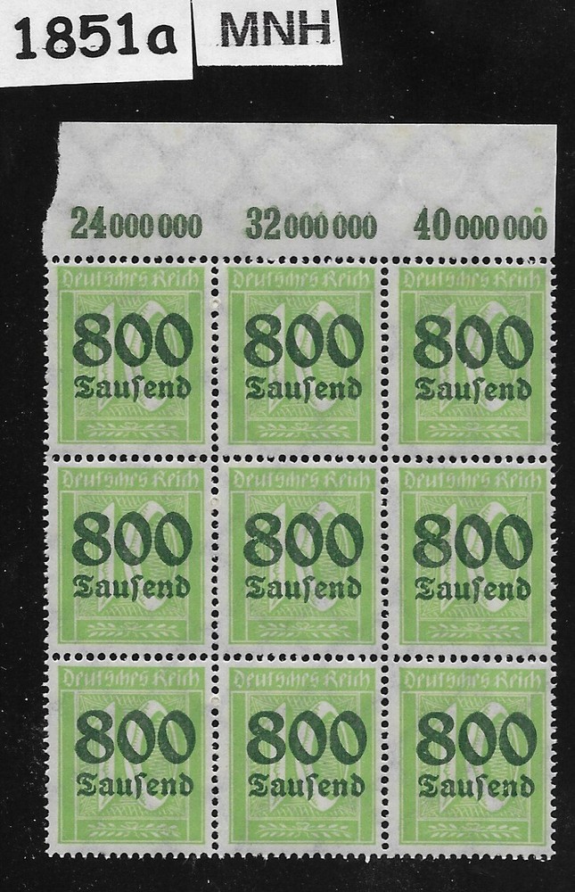 MNH stamp block Overprint 800K over PF10 Scott #262 German Republic 1923 #1851a