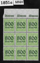 MNH stamp block Overprint 800K over PF10 Scott #262 German Republic 1923 #1851a