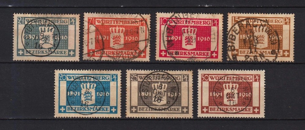 GERMANY 1916. WÜRTTEMBERG SERVICE STAMPS Mi.# 123/129 COMPLETE SET USED