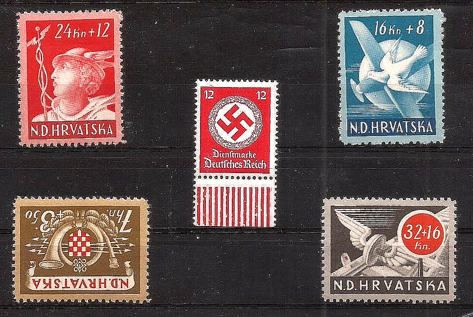 Nazi Germany swastika stamp + ally Croatia Hrvatska stamp set WW2 MNH