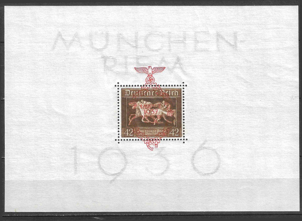 Germany S/S 1936 SC# B105 ‚ 3rd Horse Race Munich-Riem ‚ S/S; Rose Red OVPT.