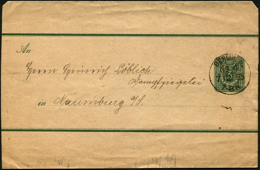 Germany Berlin 1885 Newspaper Wrapper to Naumburg Saale 3pf Stationery Postage