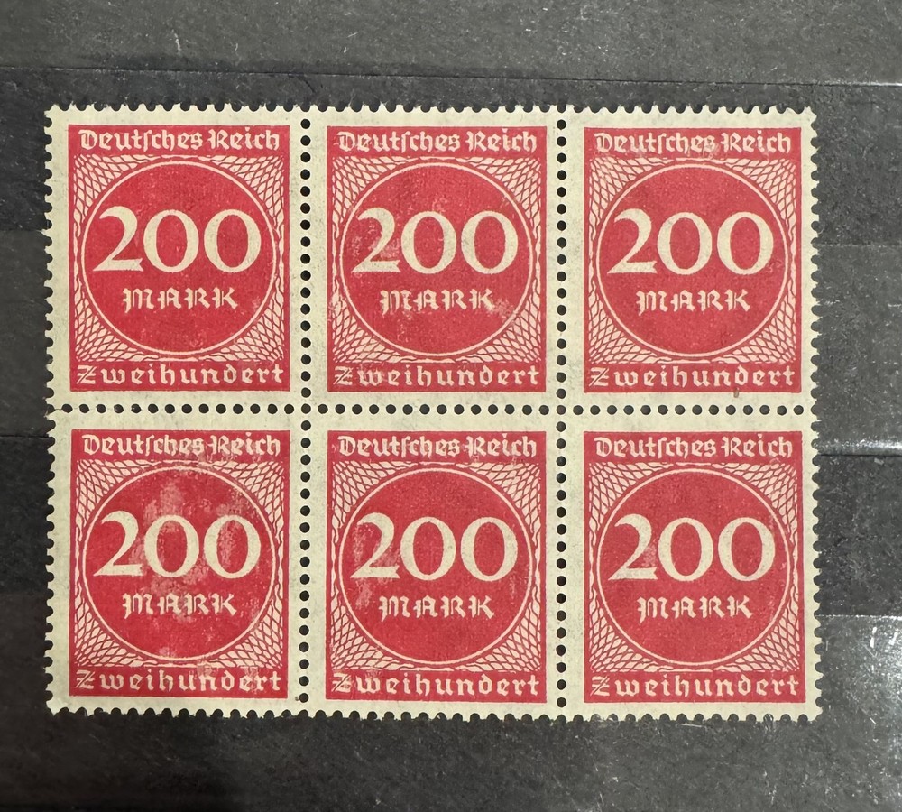 Germany Deutsches Reich 1923 200 Mark Inflation Stamp Block of 6 Mint