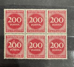 Germany Deutsches Reich 1923 200 Mark Inflation Stamp Block of 6 Mint