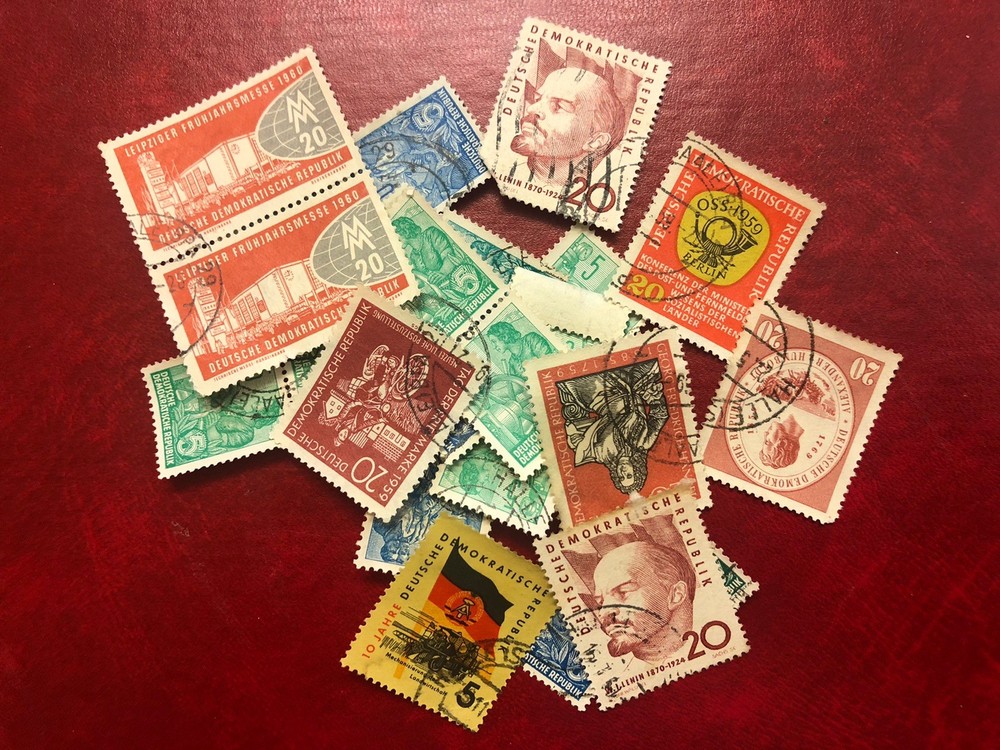 Democratic Germany 25 Old Stamps Lot With Vintage Postcards