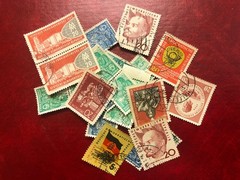 Democratic Germany 25 Old Stamps Lot With Vintage Postcards