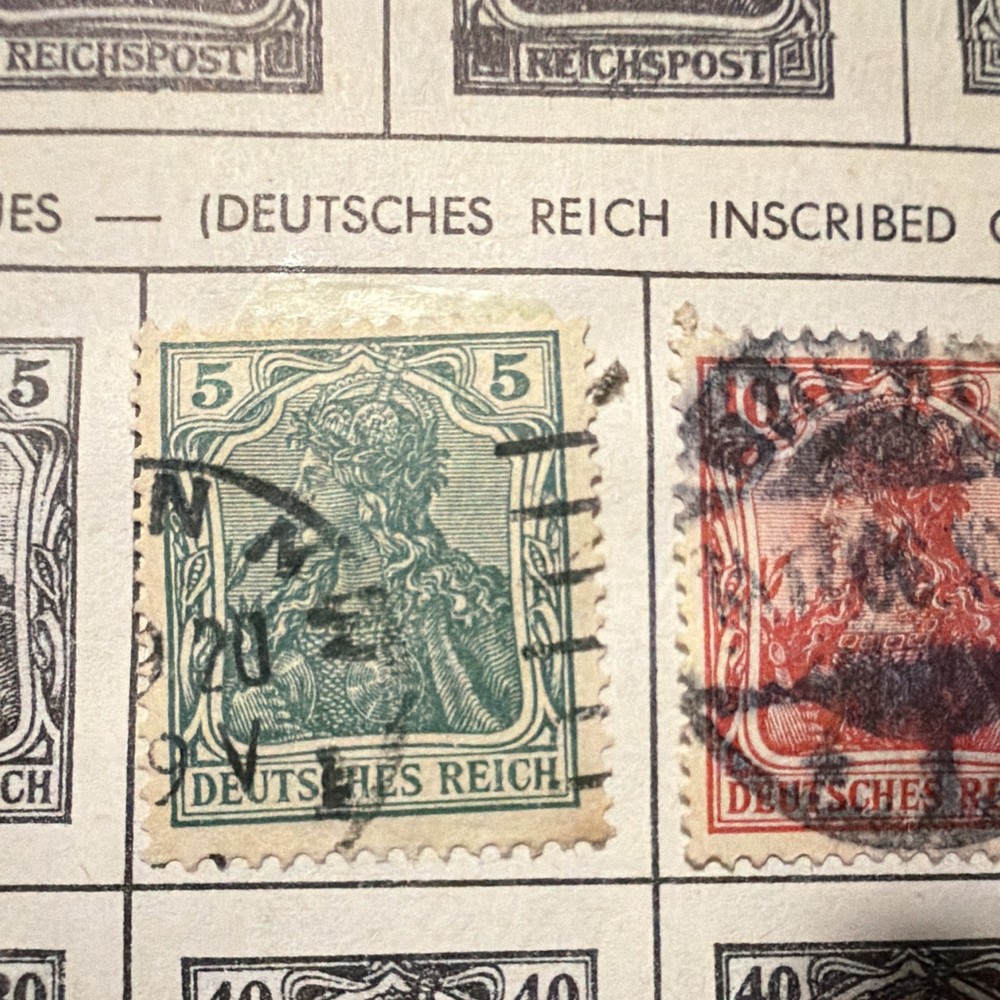 Germany Deutsches Reich Germania 5 & 10 Green Red Used Handstamped Stamps