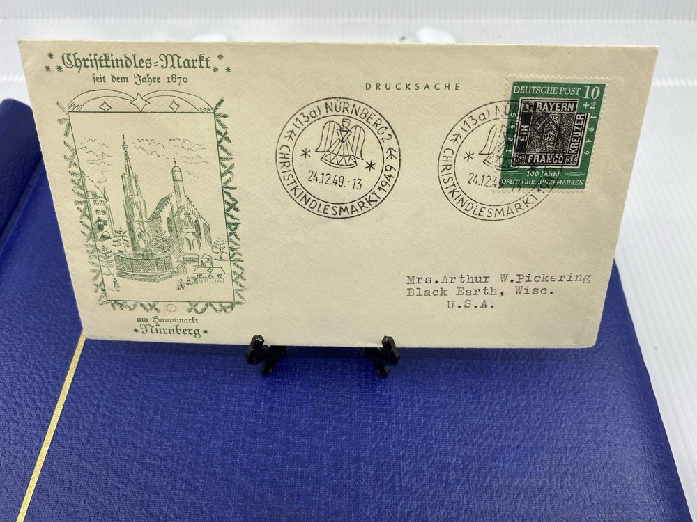 1949 Germany Christkindles Market Christmas Cancel Nuremberg to Black Earth, WI