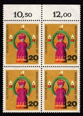 Germany Plate Block Stamps, NH/NG, Christmas 1971 Stanley Gibbons German #1611