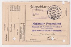 WW1 Germany National Women’s Service Wounded and Missing 1915 Enquiry Reply Card
