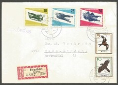 DDR Germany 1965 Tobogganing Sports Set #808-10 on Registered Cover Burgstadt
