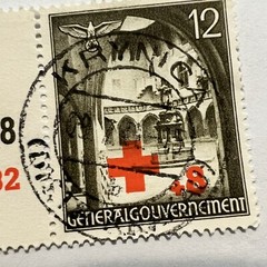 1940 GERMANY POLAND RED CROSS 12+8 STAMP WITH KRYNICA SON SOTN BULLSEYE CANCEL