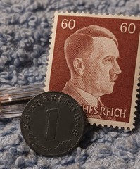 1941 German penny ~ 1 Pfenning ~ km#97 , WW2 Germany ~ + 60 pf. Stamp