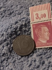 1940 German 10 Pfenning ~ km#101 , WW2 Germany ~ + 6pf. Stamp, Has Flaws