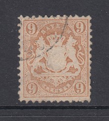 Bavaria Sc 27a used 1872 9kr embossed Coat of Arms, scarce, almost VF