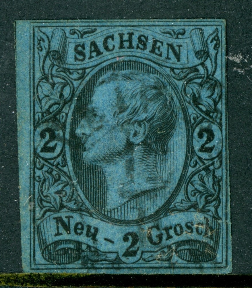 Germany States 1855 Sachsen Saxony 2 ngr Black/Dark Blue Scott #11 VFU L7