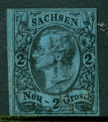 Germany States 1855 Sachsen Saxony 2 ngr Black/Dark Blue Scott #11 VFU L7