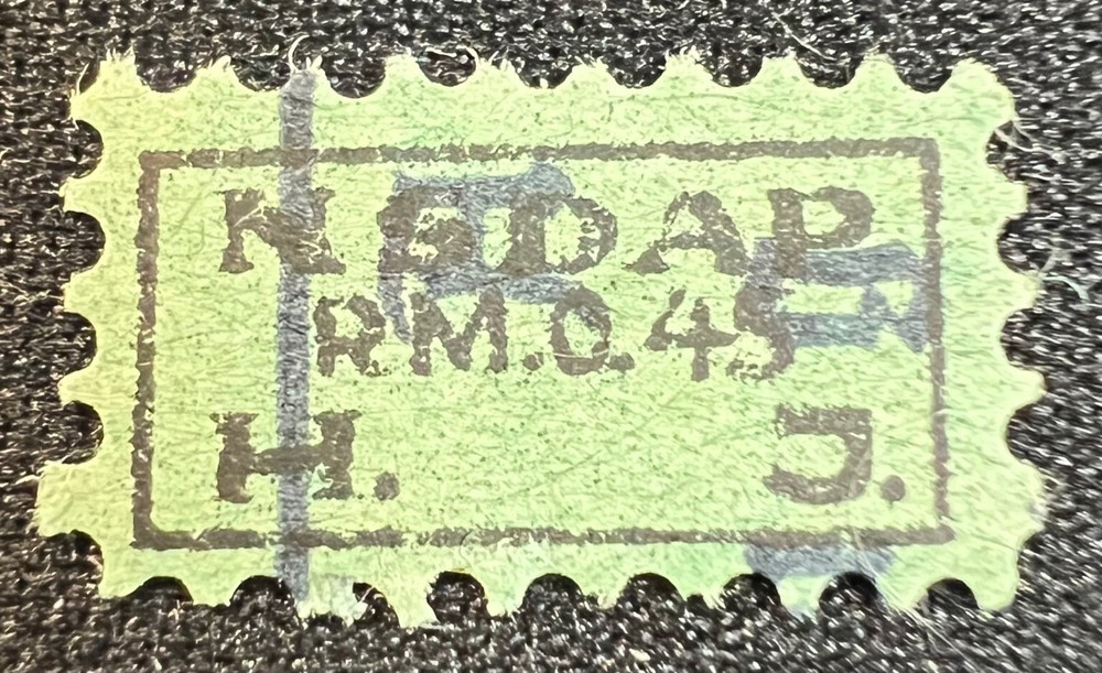 1940s German NSDAP Green RM 0.45 Dues Stamp – Nazi Party Membership Fee