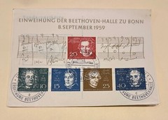 1959 Beethoven Miniature Sheet #804 With Opening of Beethoven Hall Cancellation
