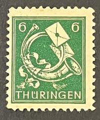 Travelstamps: Germany Thuringen Stamps Scott #16N4 – 6 Pfennig Post Horn MOGH