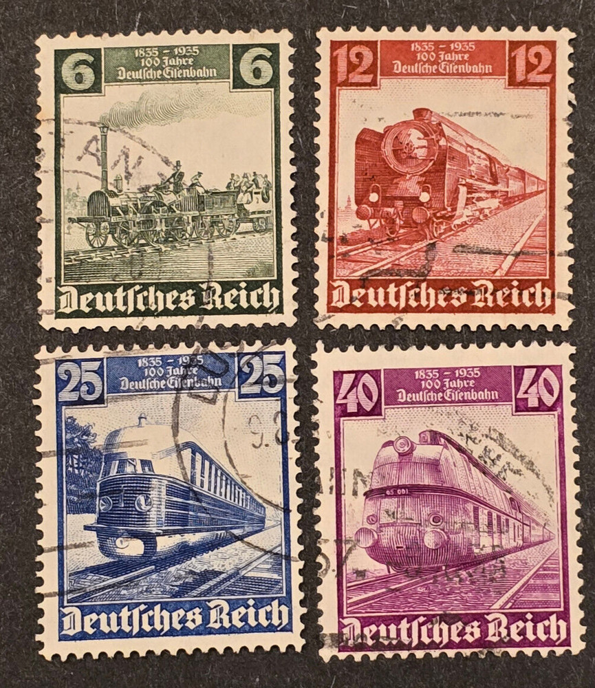 DEUTSCHE REICHSBAHN German THIRD REICH Railroad Trains Stamp set 100 Yrs 1935