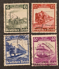 DEUTSCHE REICHSBAHN German THIRD REICH Railroad Trains Stamp set 100 Yrs 1935