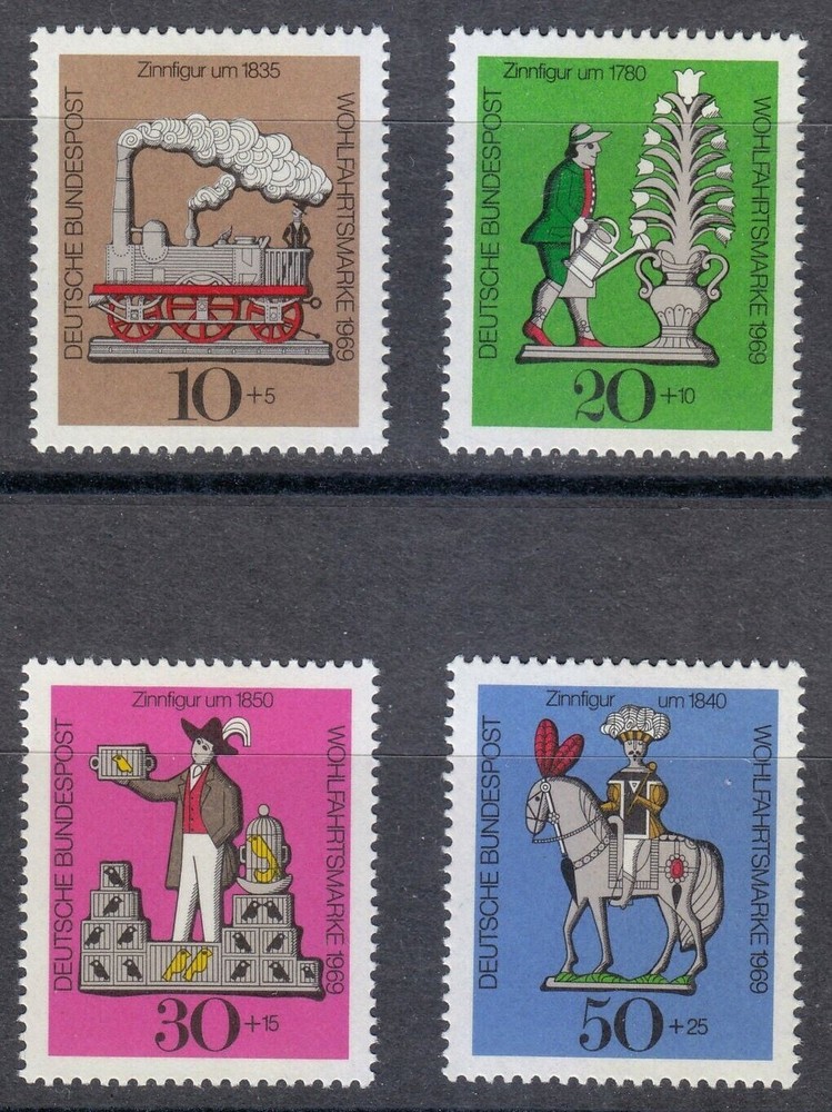 Germany 1969 MNH Mi 604-607 Sc B450-B453 Locomotive.Gardener.Bird seller.Knight