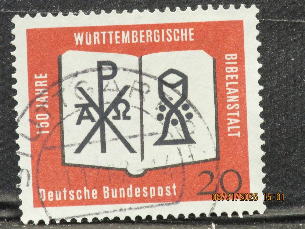 The listing:(1)1962 Deutsche Württemberg Bible Inst. 20 Pfg Postage Stamp-LH-HHH