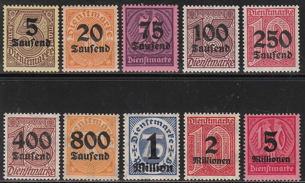 Stamp Germany Official Mi 089-98 Sc O29-32,4-9 1923 Dienst Reich Empire MNH