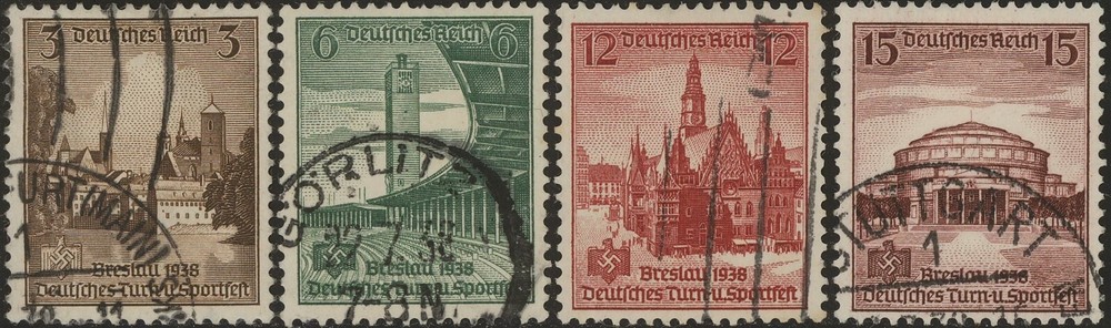 Stamp Germany Mi 665-8 Sc 486-9 1938 Fascism Gymnastics Sports Breslau Used
