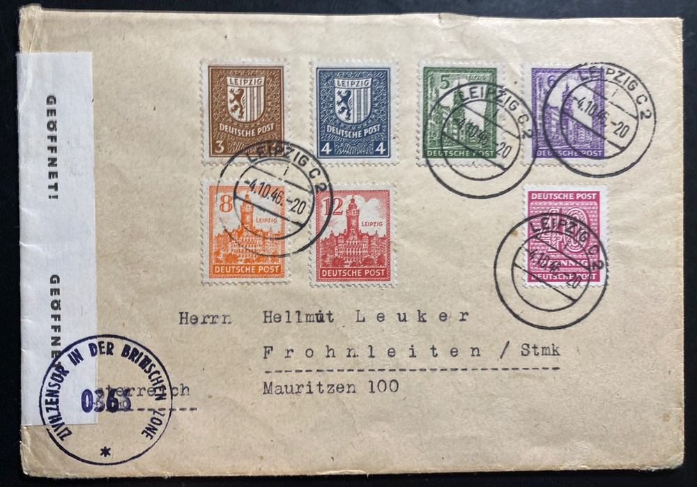1946 Leipzig Germany Allied occupation Stamps Censored Cover To Frohnlleiten