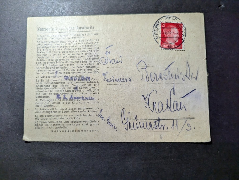 1943 Germany Auschwitz Concentration Camp Cover to Krakau Poland