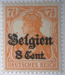 Travelstamps: Germany Offices in Belgium Stamps, 8c on 7 1/2pf, OP MOGH Wmk