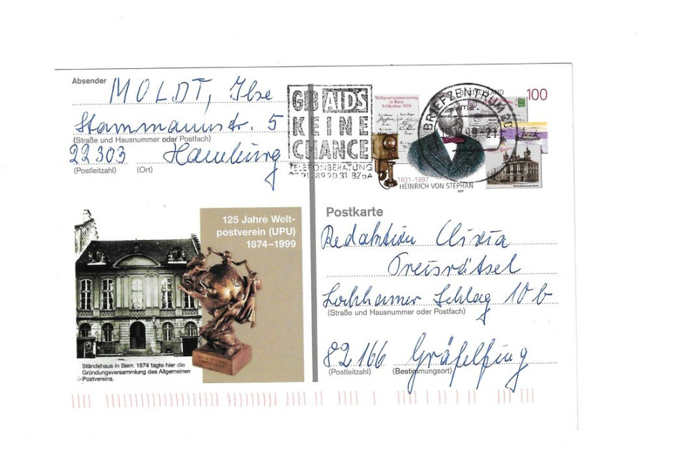 GERMANY 1999 Post Card (PSo58) sent to Grafelfing – Slogan Cancel