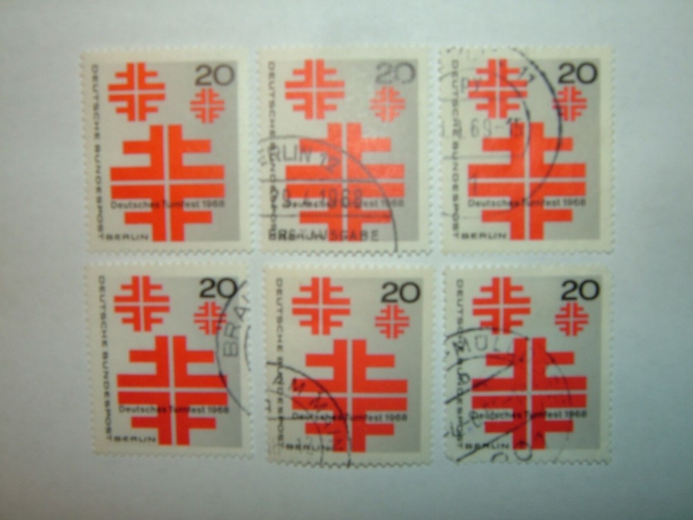 1968 GERMANY WEST BERLIN ATHLETICS FESTIVAL STAMPS x 6 MNH/VFU (sgB315)